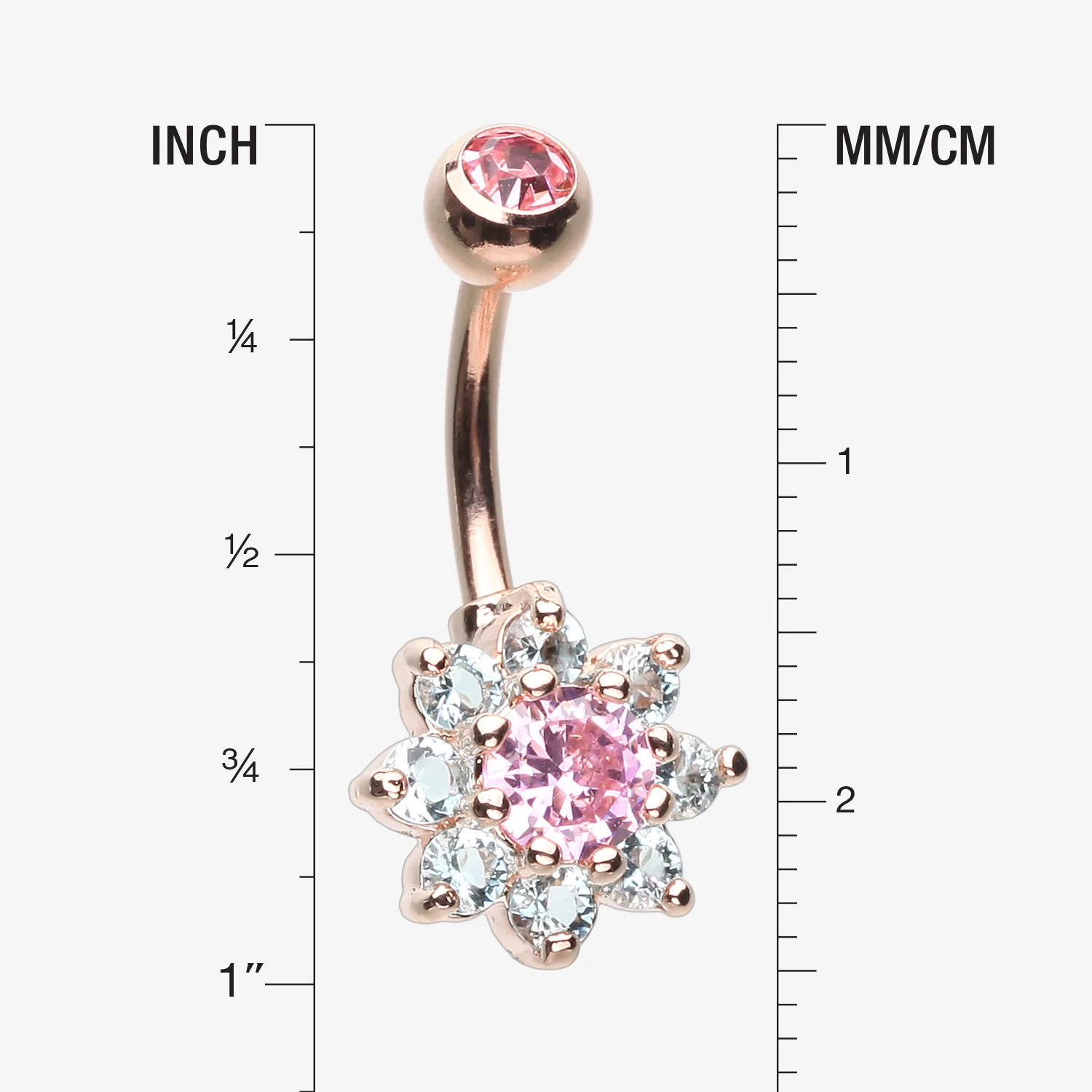 Rose Gold Glistening Spring Flower Sparkle Belly Button Ring - Image 2