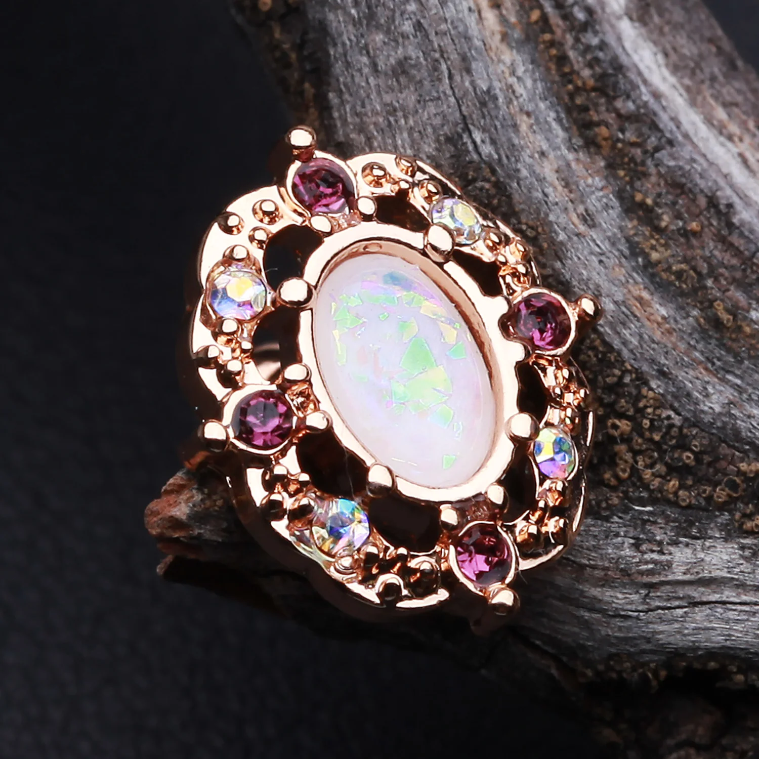 Rose Gold Grand Florid Opal Cartilage Tragus Earring - Image 2