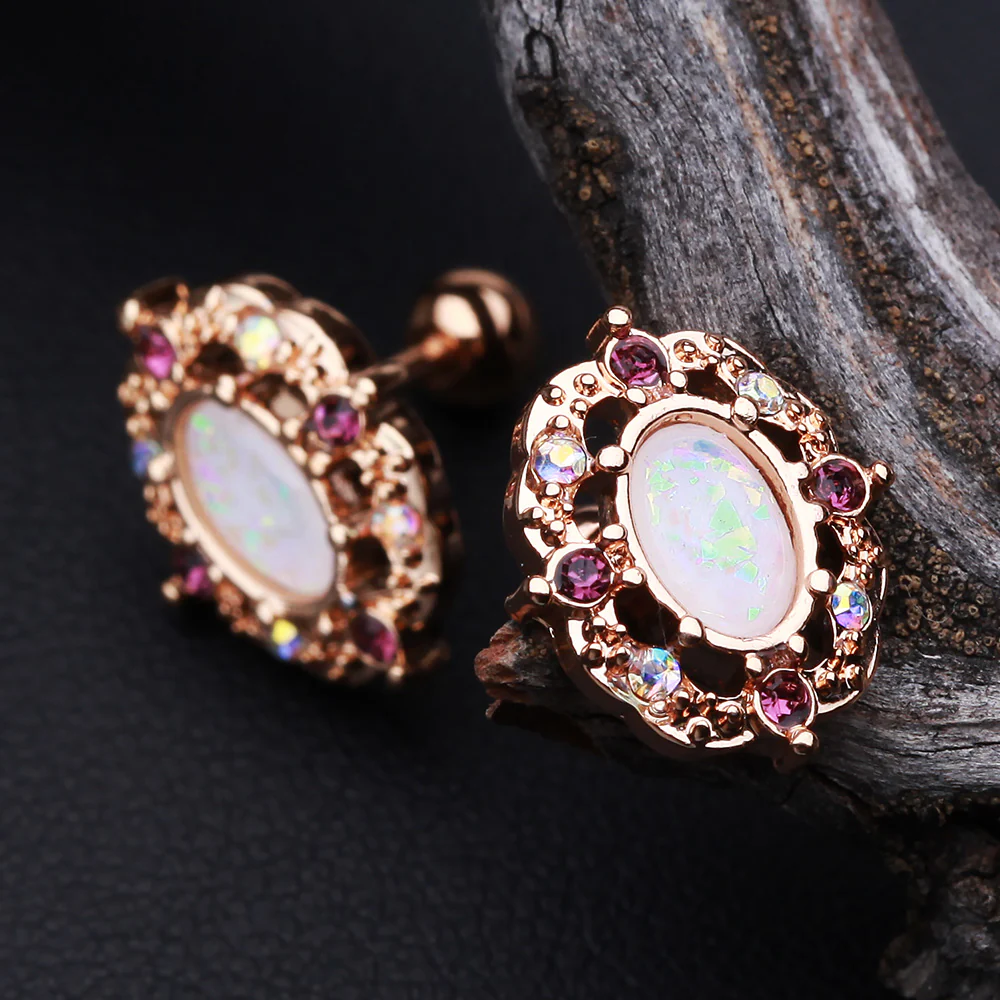 Rose Gold Grand Florid Opal Cartilage Tragus Earring - Image 3