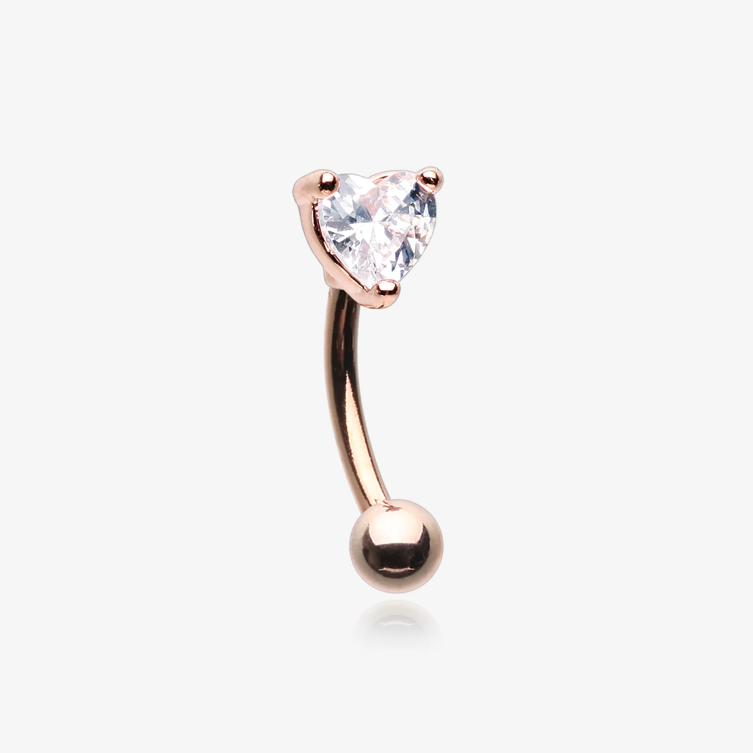 Rose Gold Heart Gem Sparkle Prong Curved Barbell