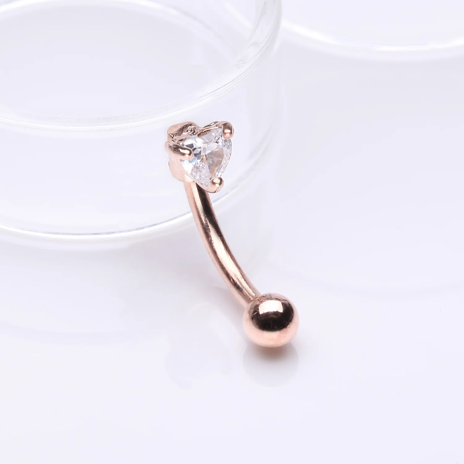 Rose Gold Heart Gem Sparkle Prong Curved Barbell - Image 2