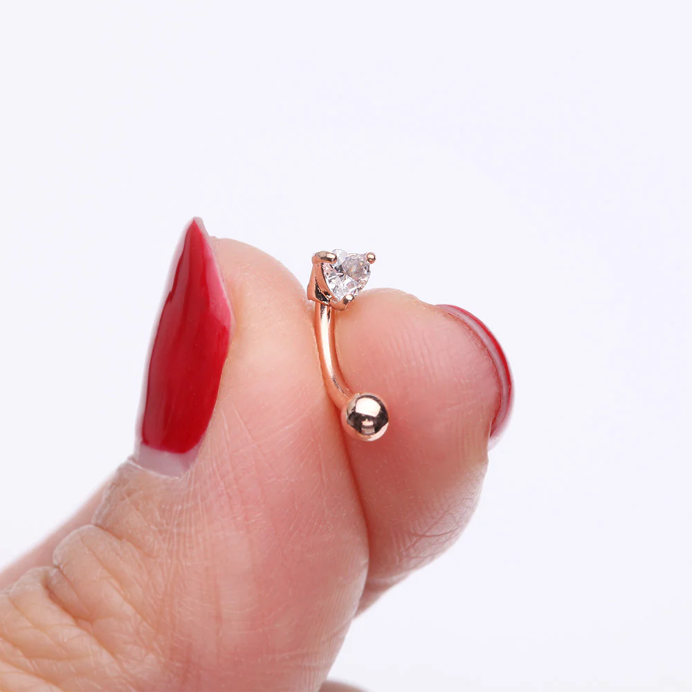 Rose Gold Heart Gem Sparkle Prong Curved Barbell - Image 3