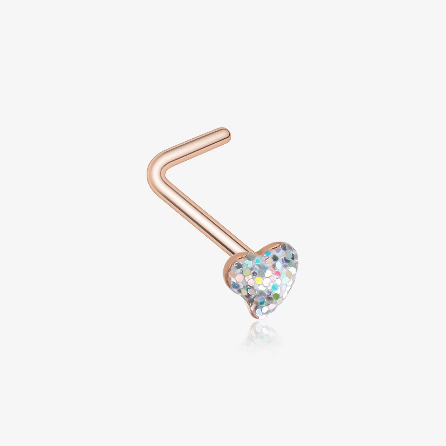 Rose Gold Heart Glitter Sparkle L-Shaped Nose Ring