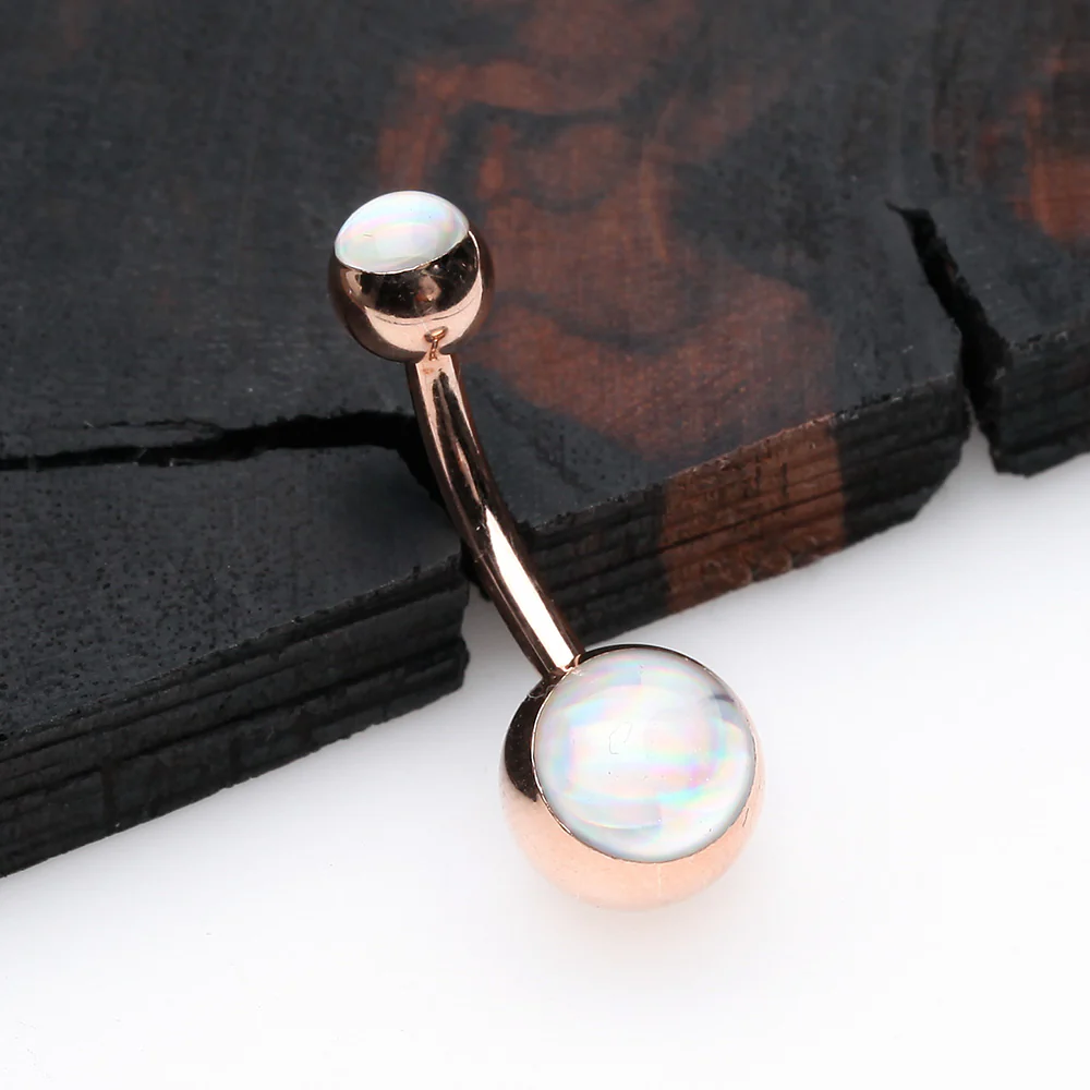 Rose Gold Hologram Sparkle Steel Belly Button Ring - Image 3