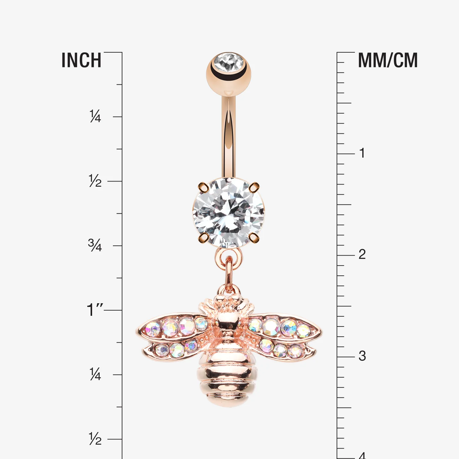 Rose Gold Honey Bee Sparkle Dangle Belly Button Ring - Image 2