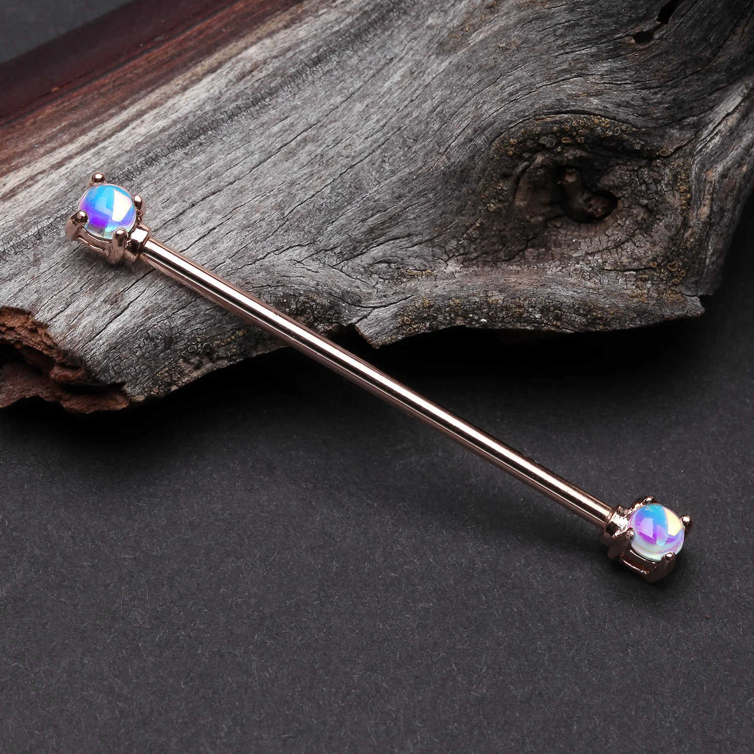 Rose Gold Iridescent Revo Double Prong Industrial Barbell - Image 2