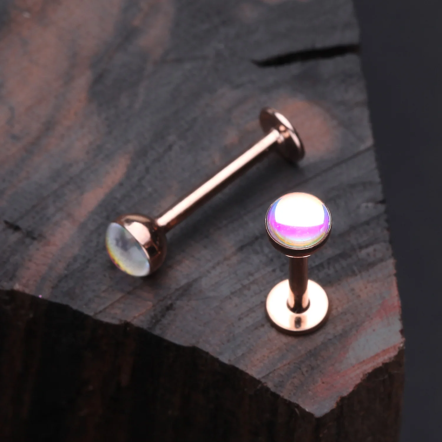 Rose Gold Iridescent Revo Sparkle Steel Labret - Image 2
