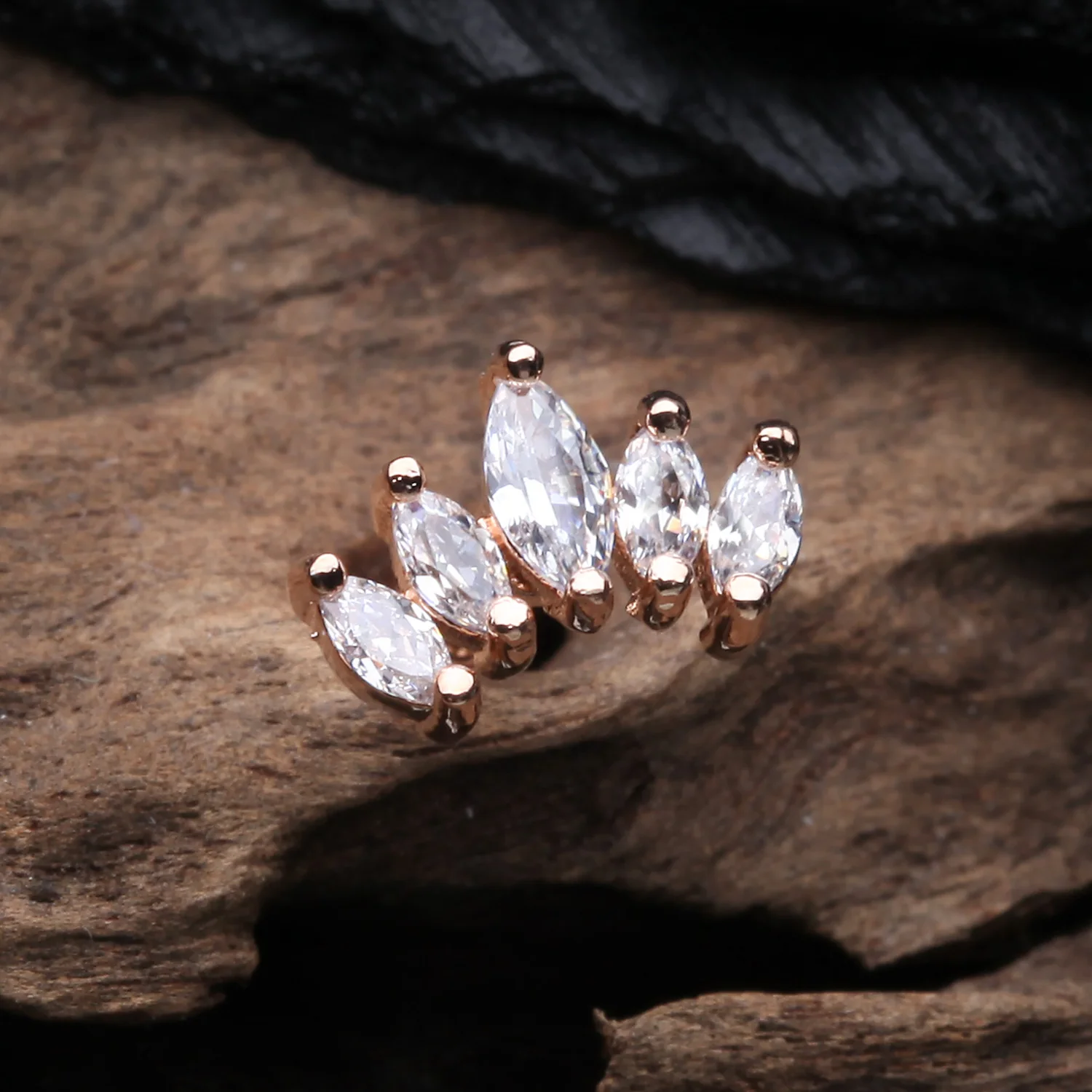 Rose Gold Journey Marquise Sparkle Cartilage Tragus Stud Barbell Earring - Image 2