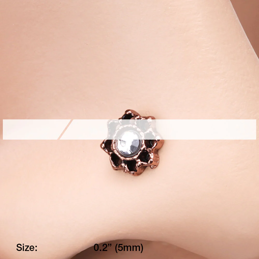 Rose Gold Lotus Flower Filigree Sparkle Icon Nose Stud Ring - Image 3