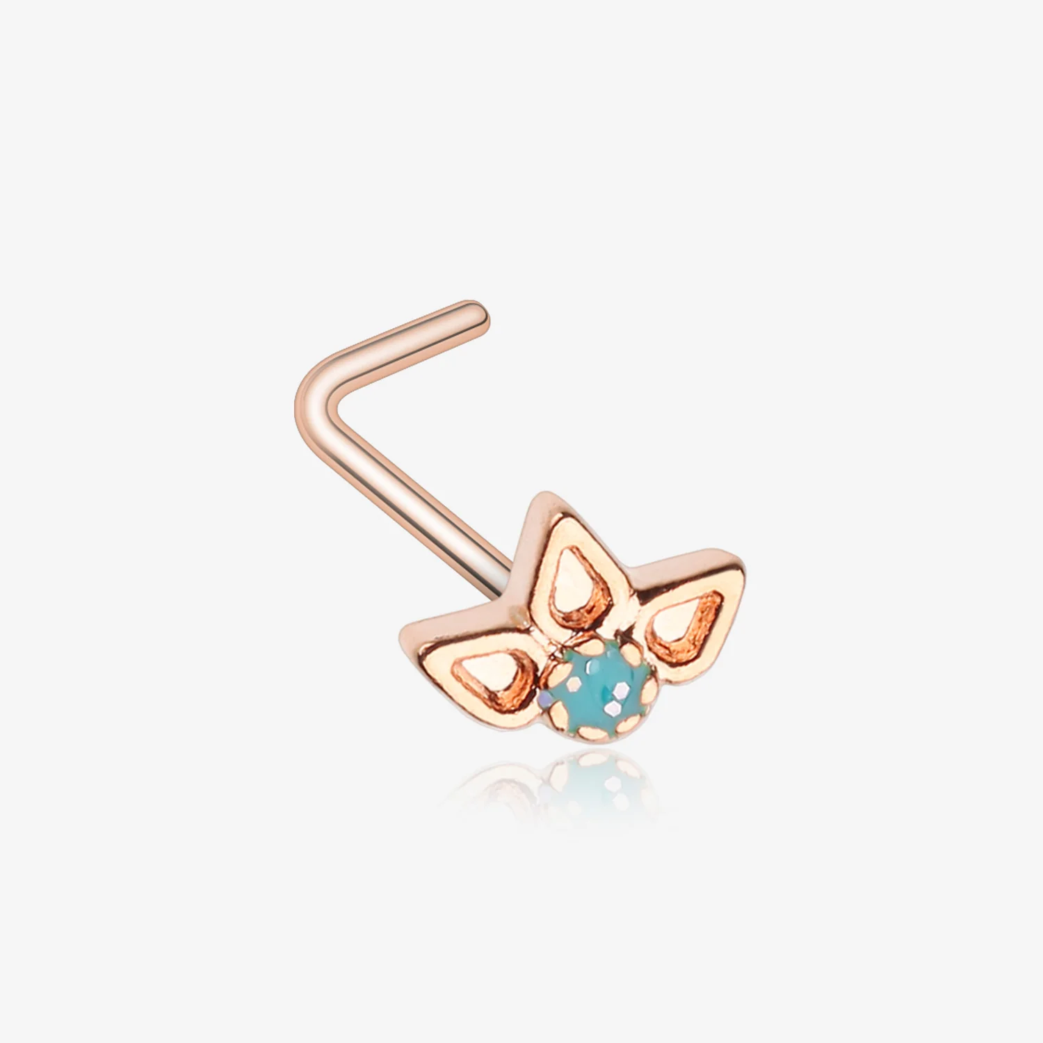 Rose Gold Lotus Ornate Sparkle L-Shaped Nose Ring