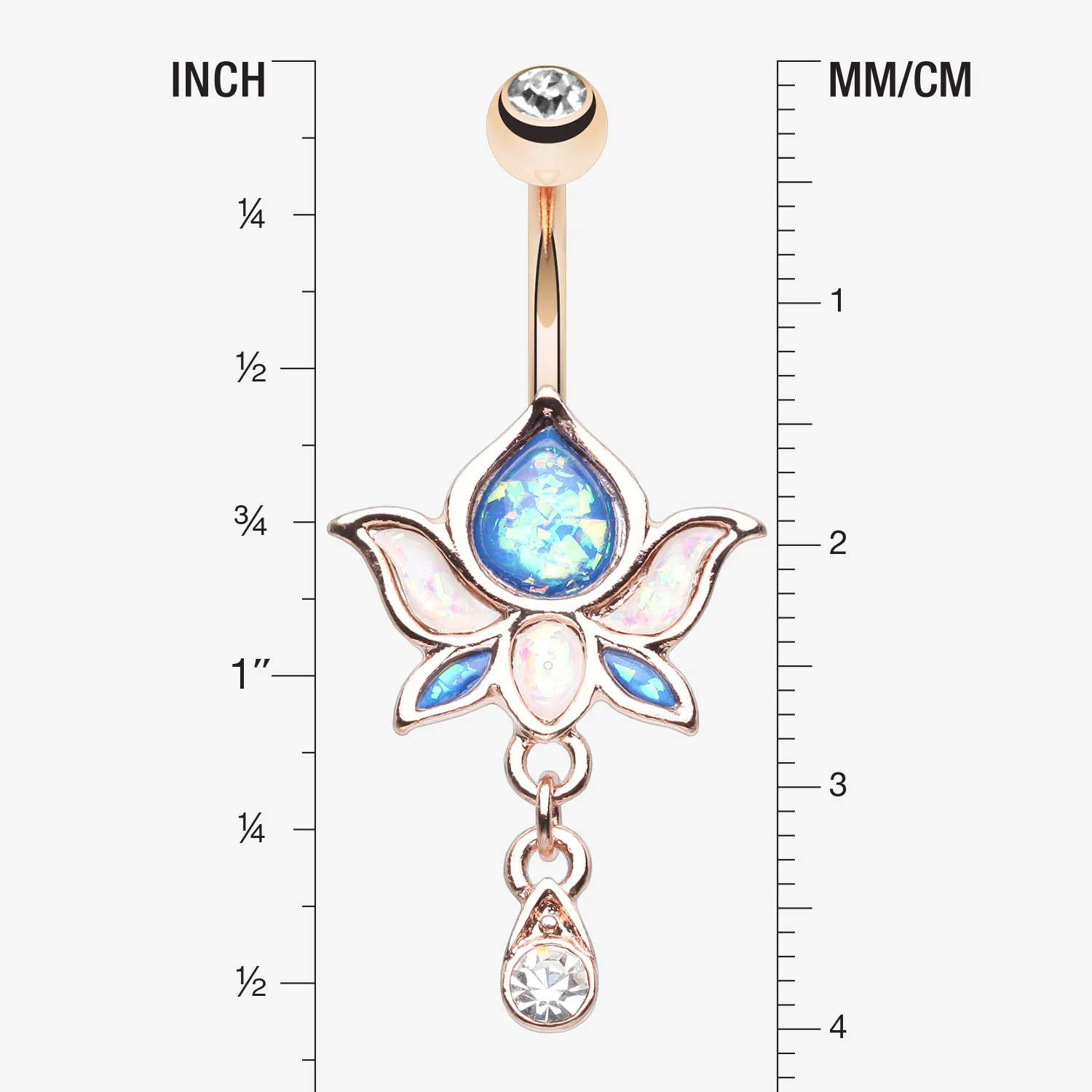 Rose Gold Lotus Zen Opalescent Sparkle Belly Button Ring - Image 2