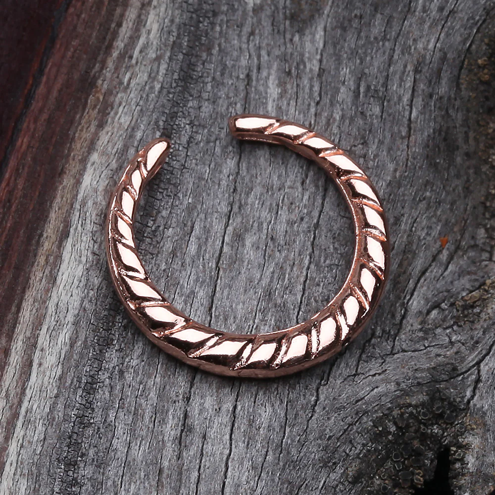 Rose Gold Lucia Textured Rope Steel Pincher Septum Ring - Image 3