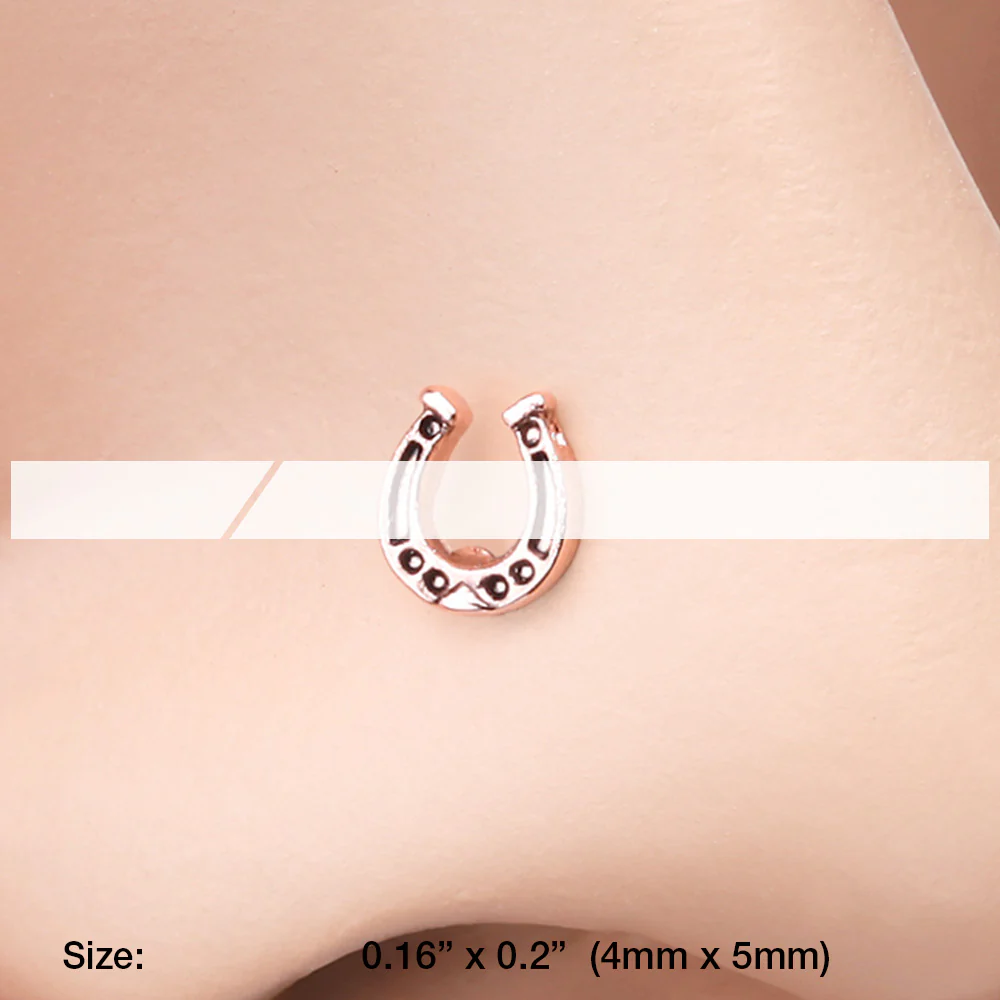 Rose Gold Lucky Horseshoe Nose Stud Ring - Image 3