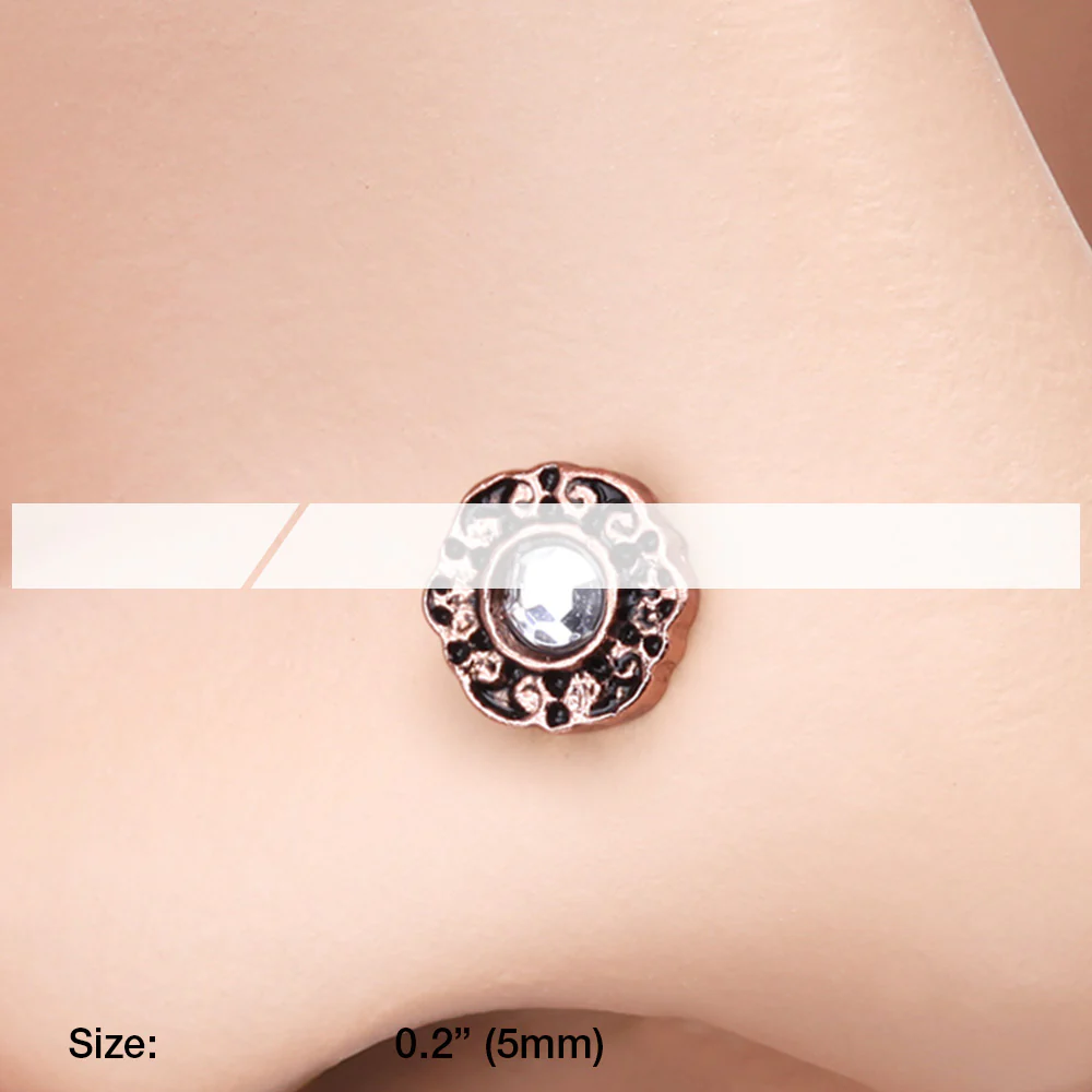 Rose Gold Luna Filigree Sparkle Icon L-Shaped Nose Ring - Image 3