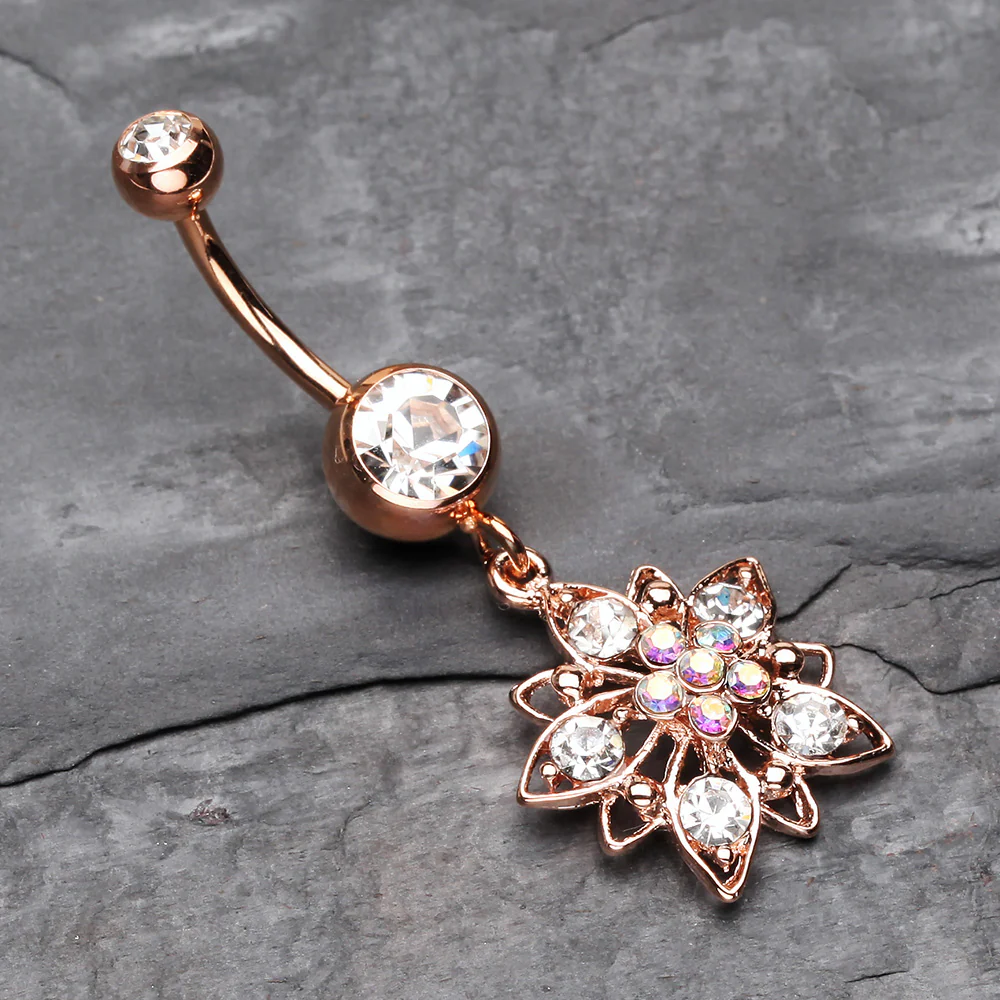 Rose Gold Luscious Flower Sparkle Belly Button Ring - Image 3
