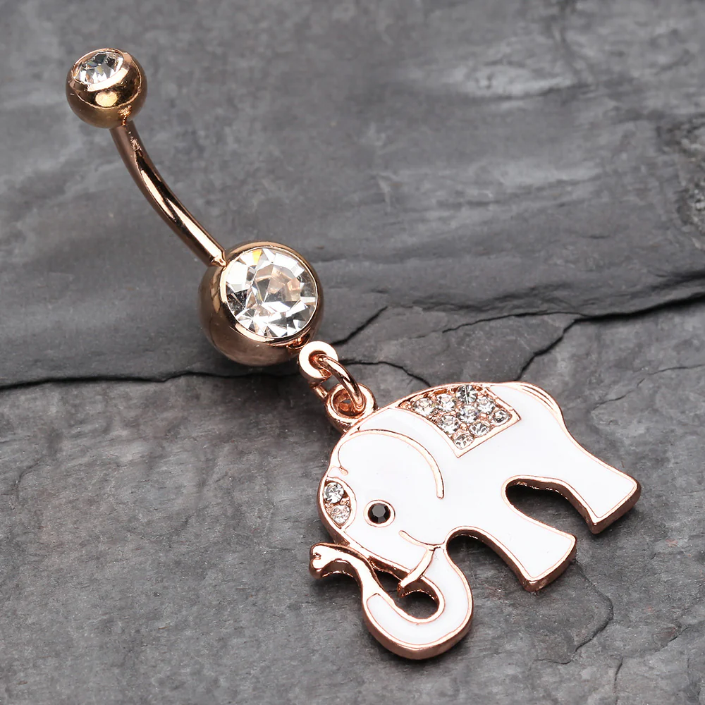 Rose Gold Maharajas Elephant Sparkle Belly Button Ring - Image 3