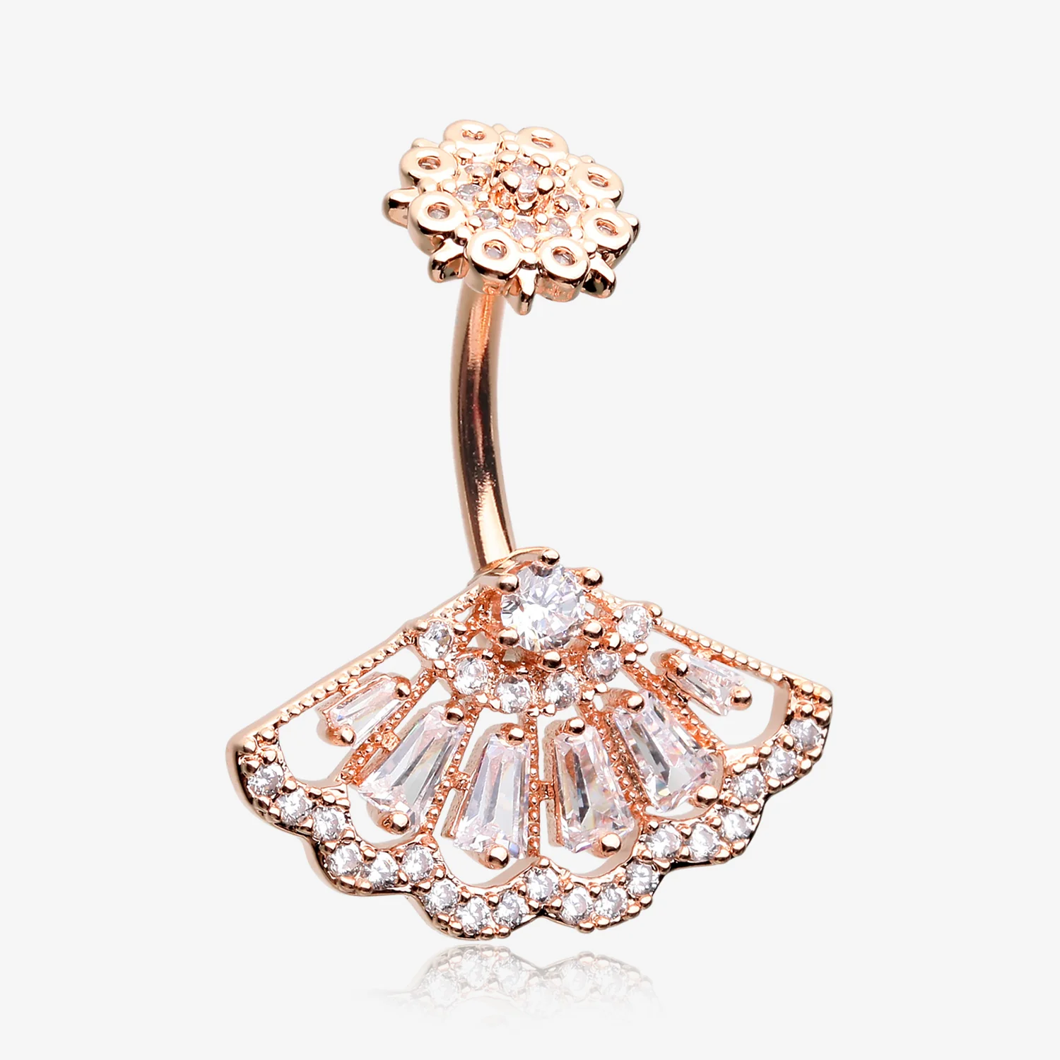Rose Gold Majestic Fan Brilliant Sparkle Internally Threaded Belly Button Ring