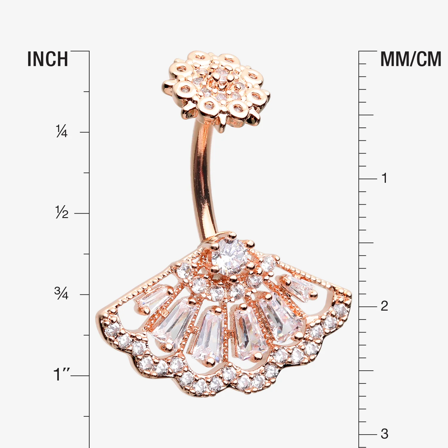 Rose Gold Majestic Fan Brilliant Sparkle Internally Threaded Belly Button Ring - Image 2