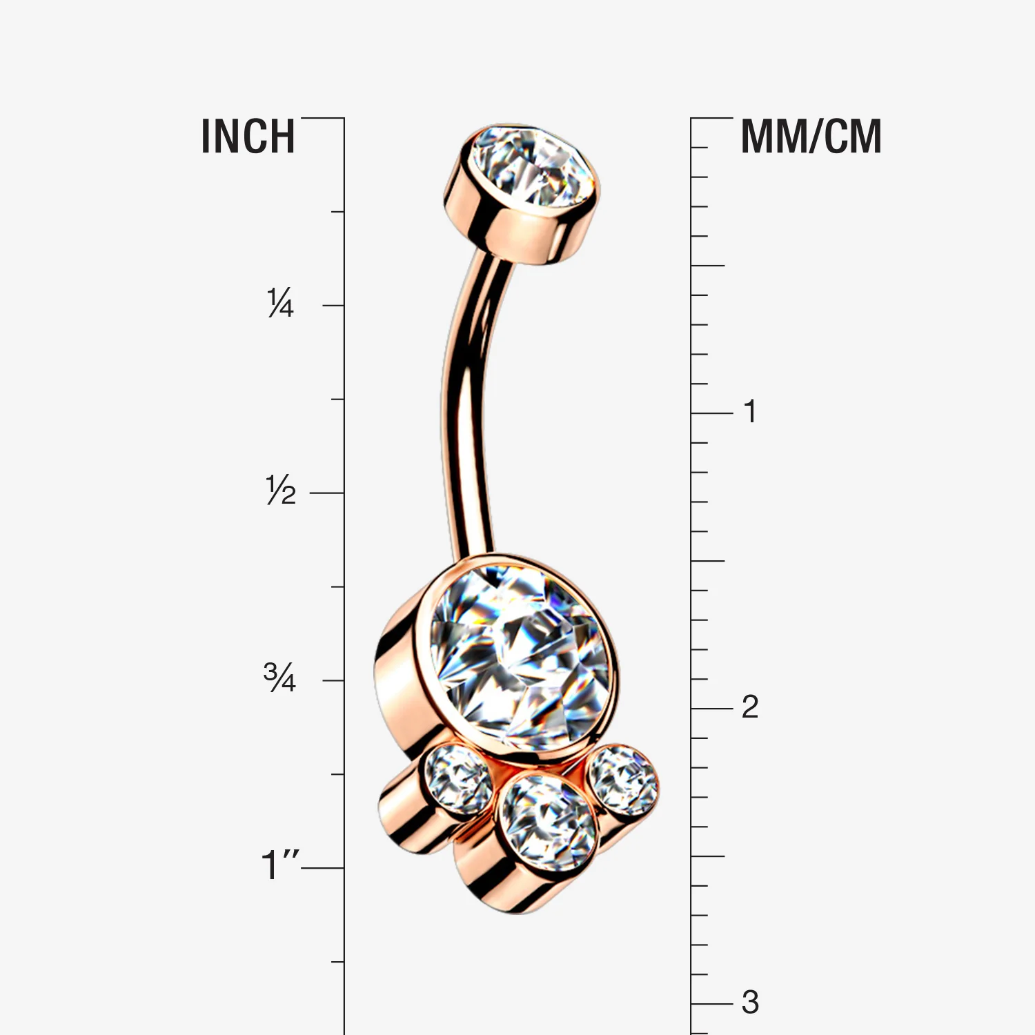 Rose Gold Majestic Sparkle Bali Internally Threaded Belly Button Ring - Image 2