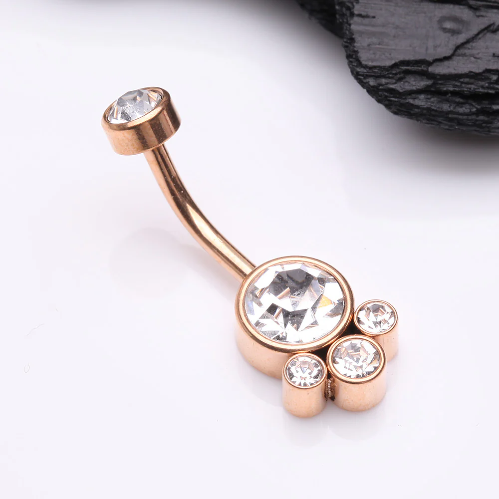 Rose Gold Majestic Sparkle Bali Internally Threaded Belly Button Ring - Image 3