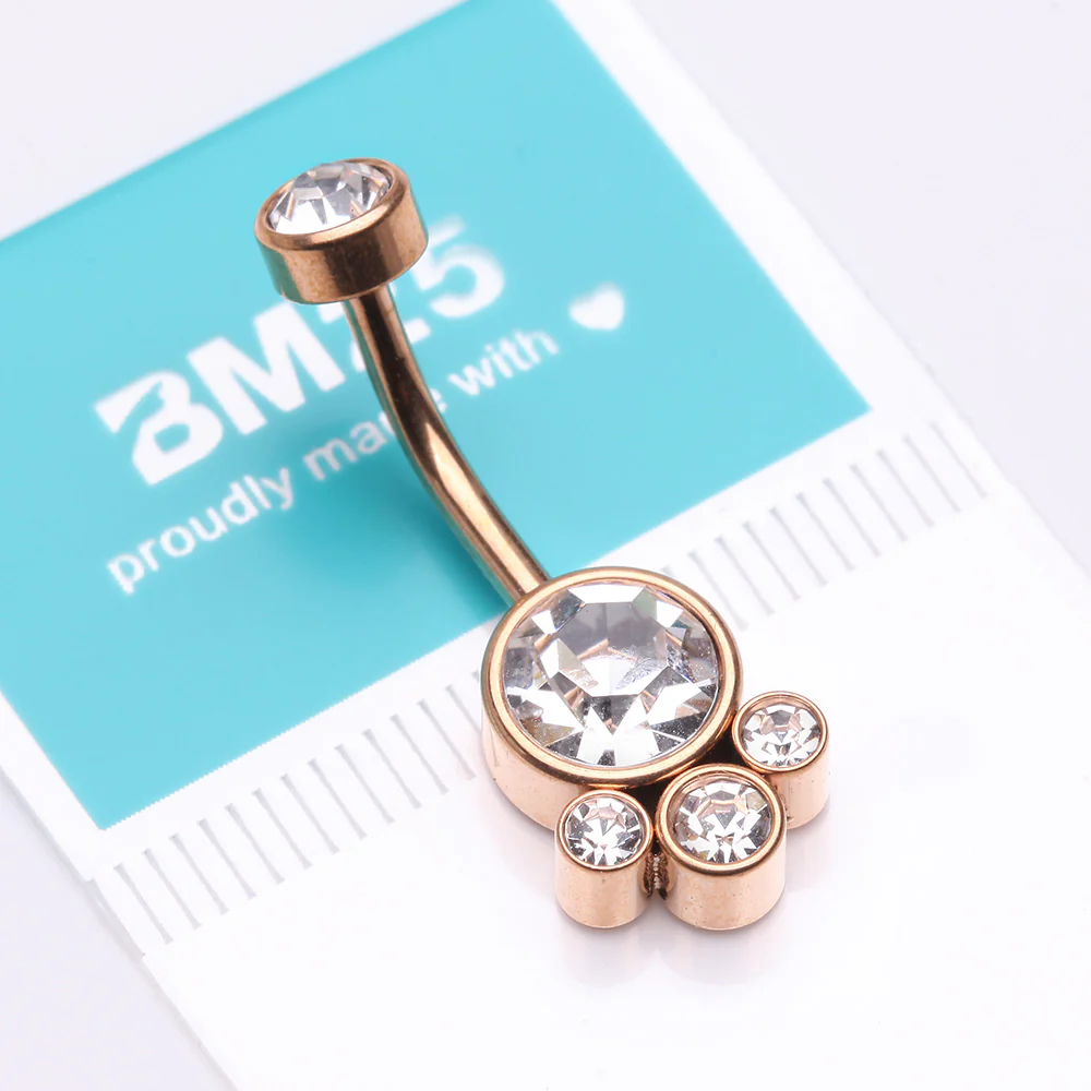 Rose Gold Majestic Sparkle Bali Internally Threaded Belly Button Ring - Image 4