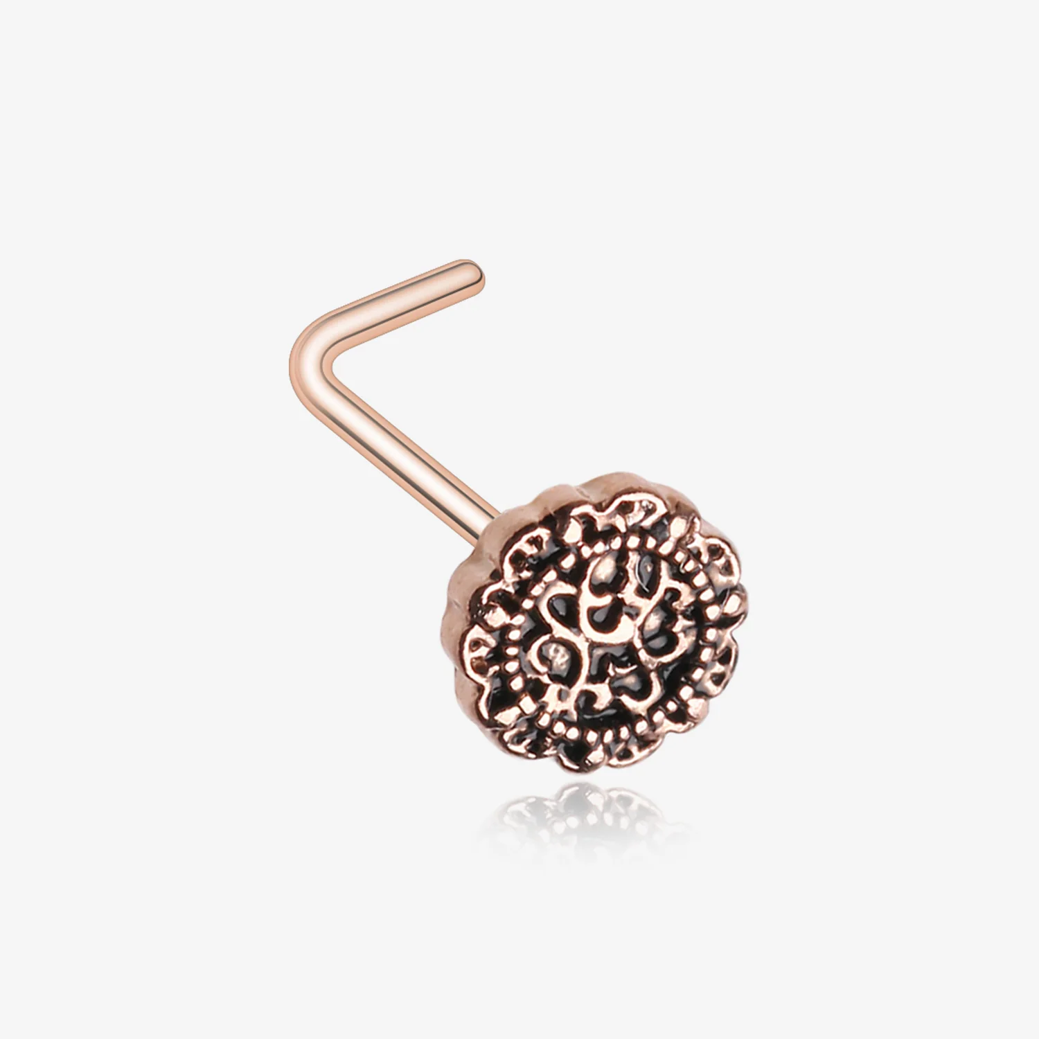 Rose Gold Mandela Filigree Icon L-Shaped Nose Ring