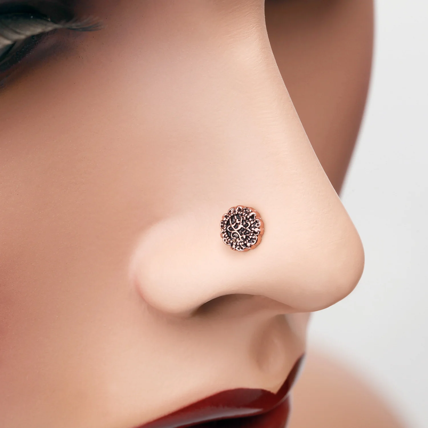 Rose Gold Mandela Filigree Icon Nose Stud Ring - Image 2