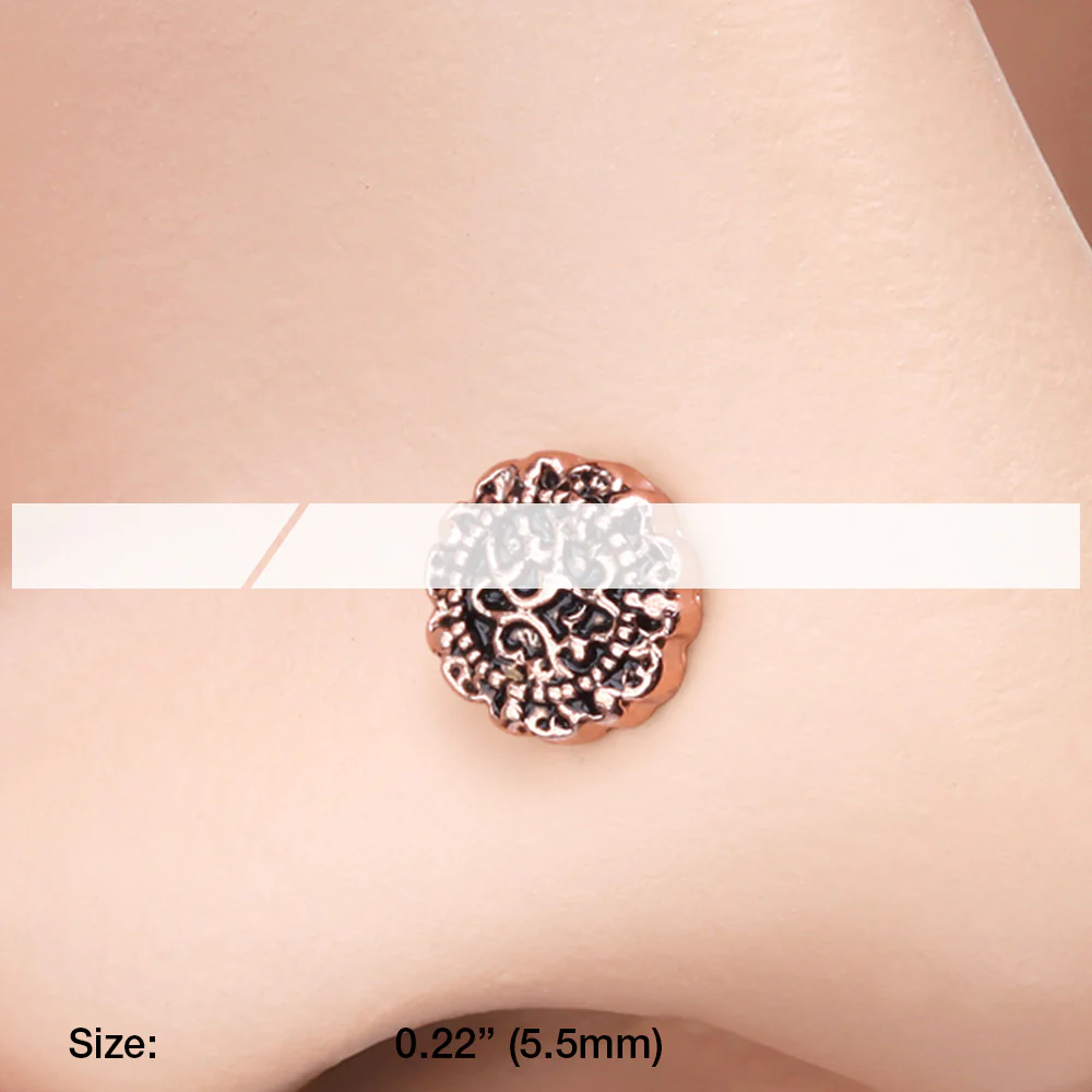 Rose Gold Mandela Filigree Icon Nose Stud Ring - Image 3