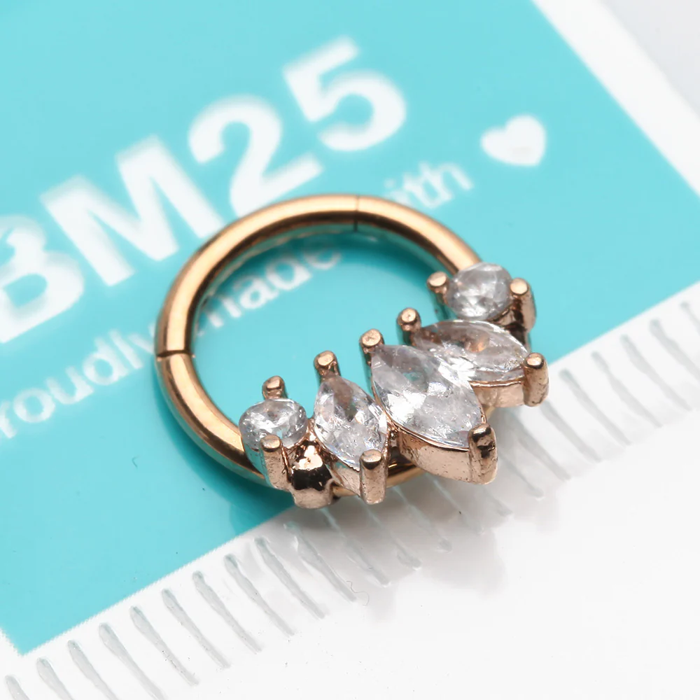 Rose Gold Marquise Floral Sparkle Gem Seamless Clicker Hoop Ring - Image 3