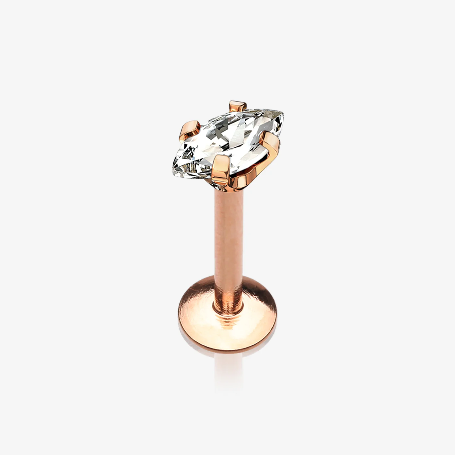 Rose Gold Marquise Sparkle Prong Set Gem Top Internally Threaded Steel Labret