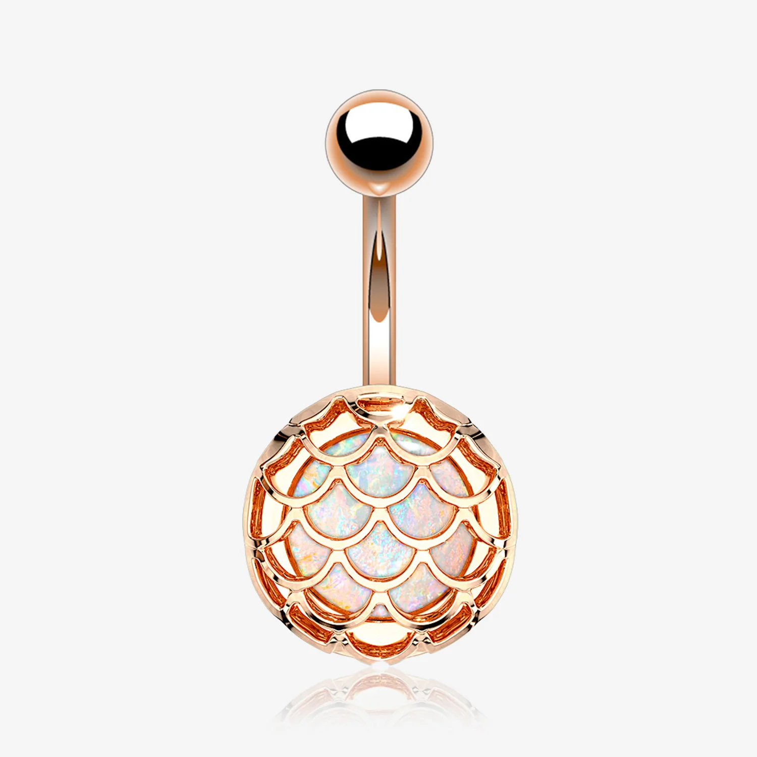 Rose Gold Mermaid Scale Opalescent Sparkle Encased Belly Button Ring