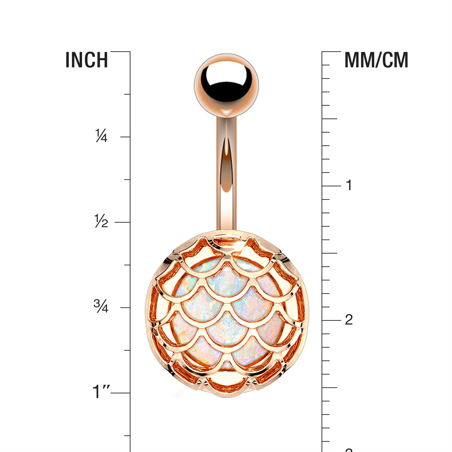 Rose Gold Mermaid Scale Opalescent Sparkle Encased Belly Button Ring - Image 2