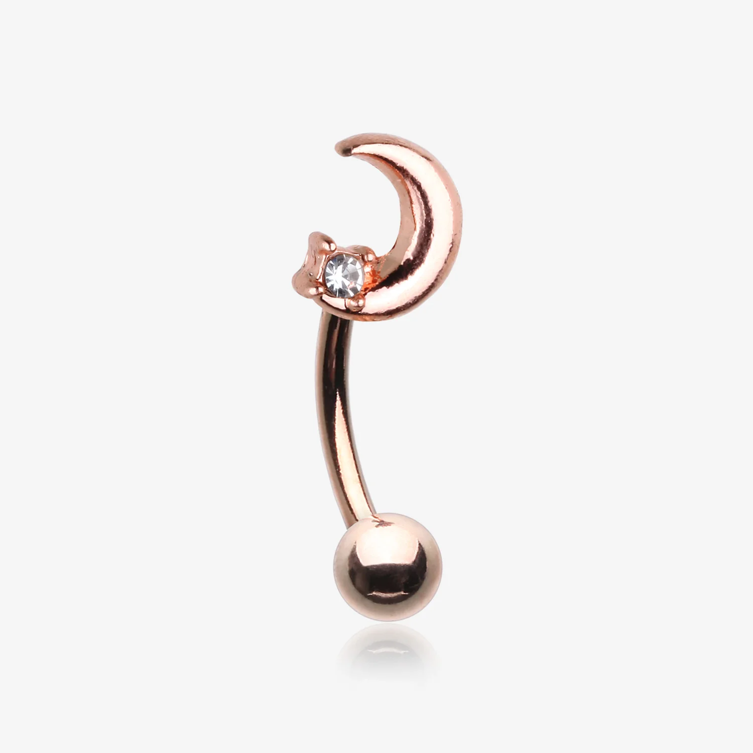 Rose Gold Midnight Crescent Moon Sparkle Curved Barbell