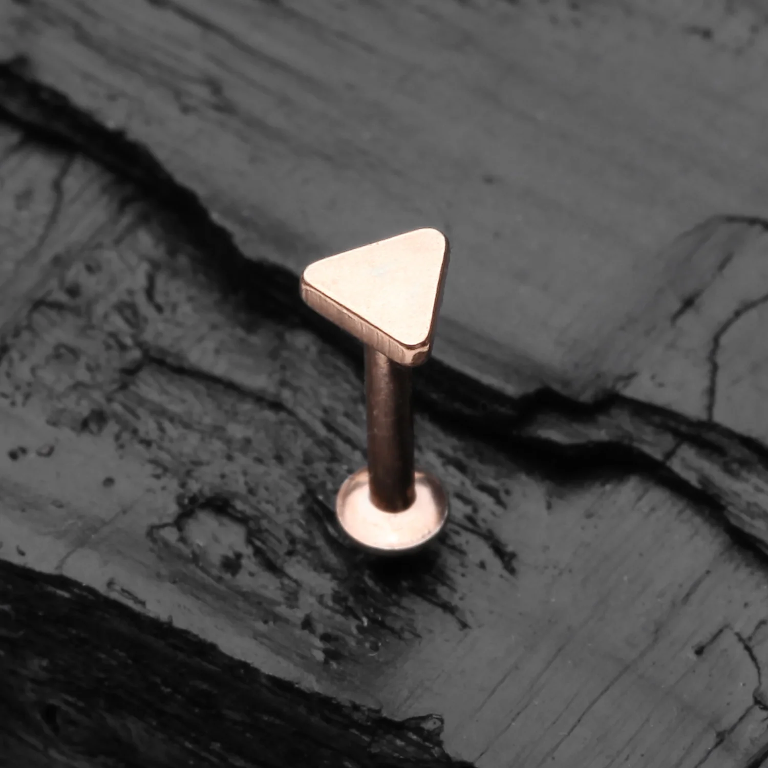 Rose Gold Minimalist Triangle Top Internally Threaded Steel Labret - Image 2
