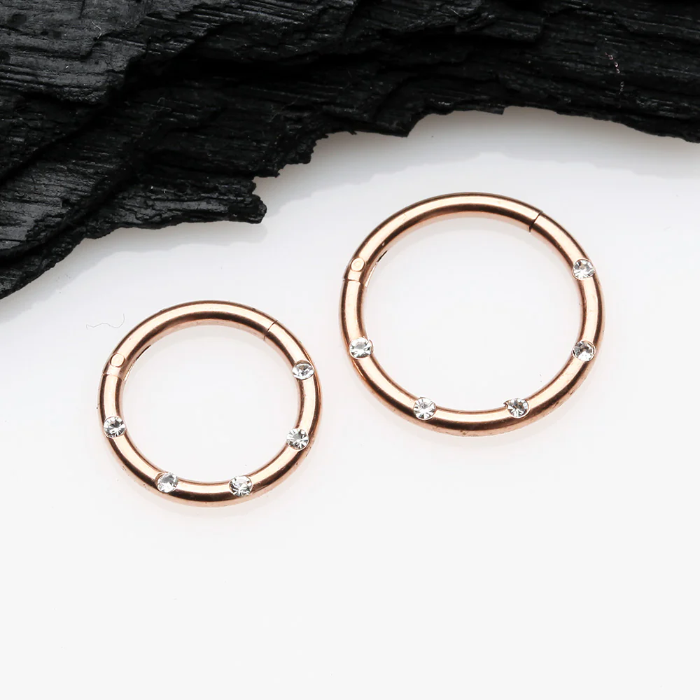 Rose Gold Multi-Gem Seamless Clicker Hoop Ring - Image 3