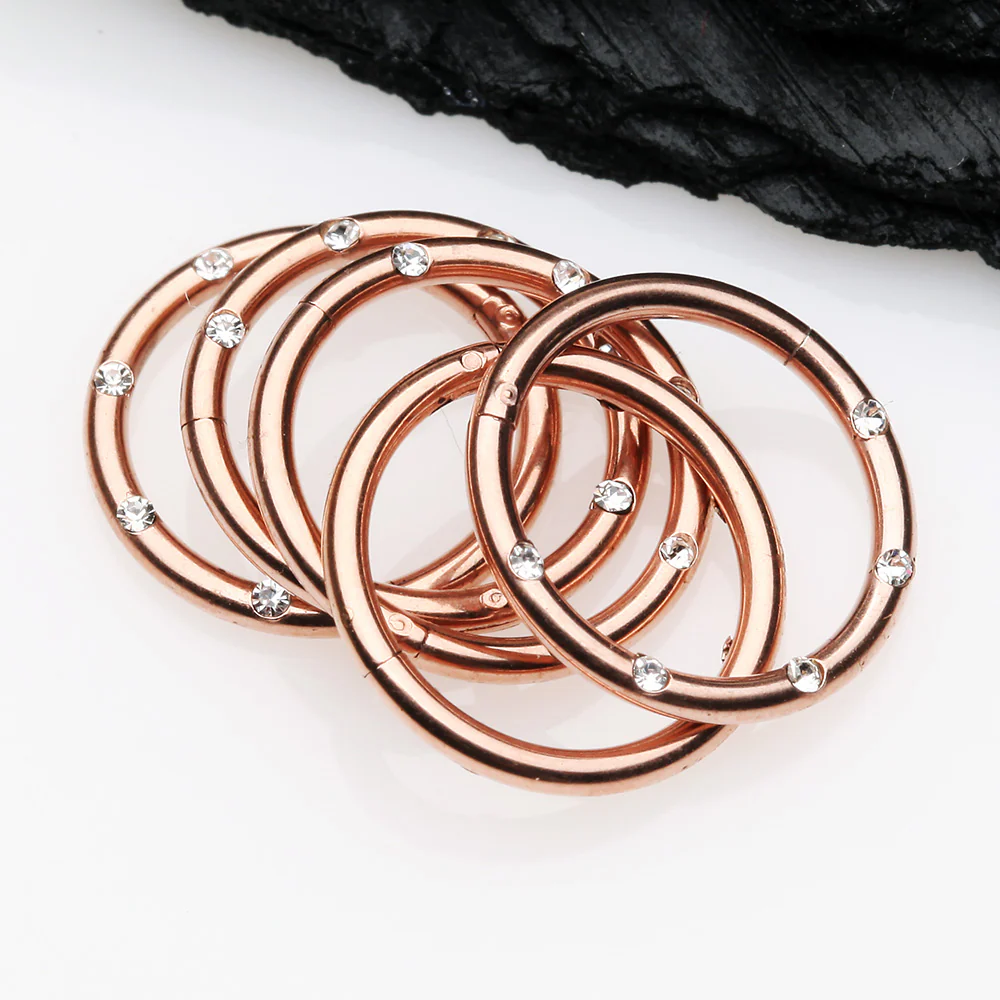 Rose Gold Multi-Gem Seamless Clicker Hoop Ring - Image 4