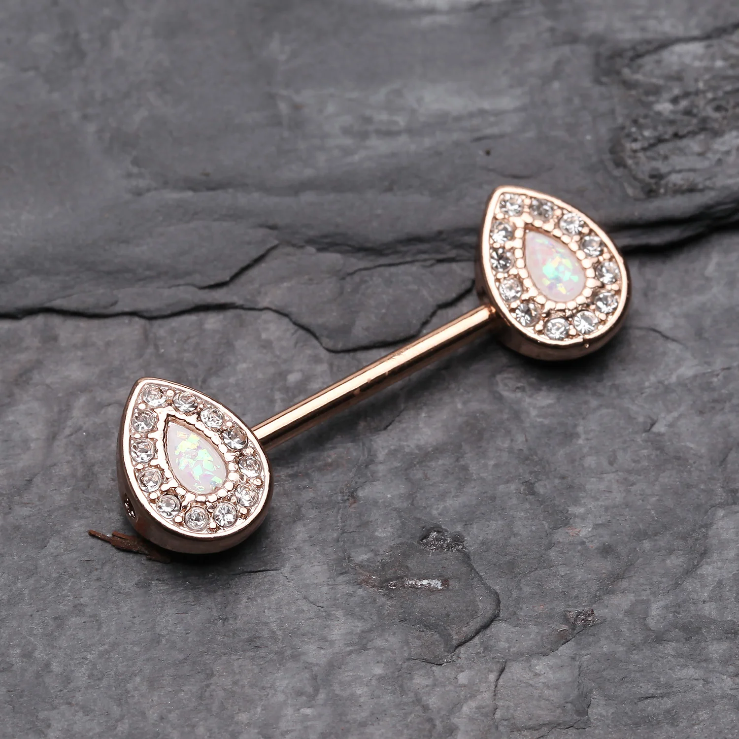A Pair of Rose Gold Opal Avice Nipple Barbell Ring - Image 2