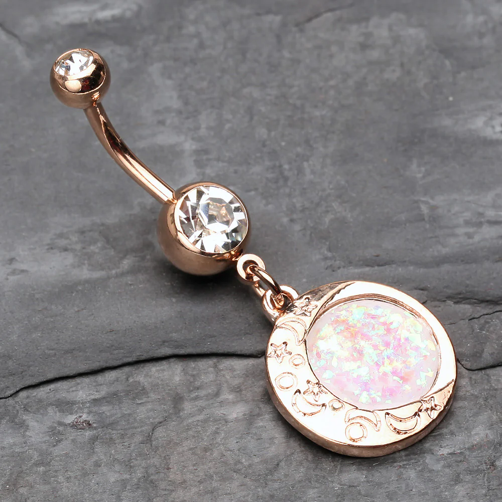 Rose Gold Opal Eclipse Moonshine Belly Button Ring - Image 3