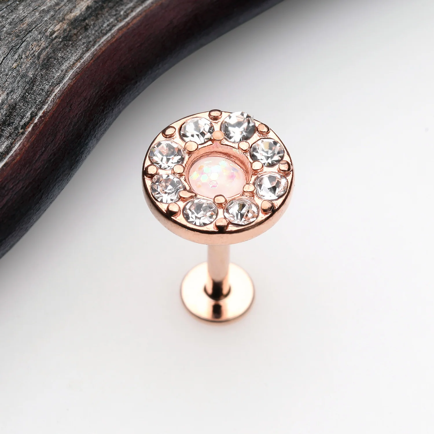 Rose Gold Opal Elegance Multi-Gem Top Steel Labret - Image 2