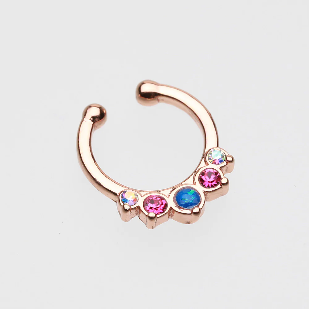 Rose Gold Opal Precia Fake Septum Clip-On Ring - Image 3