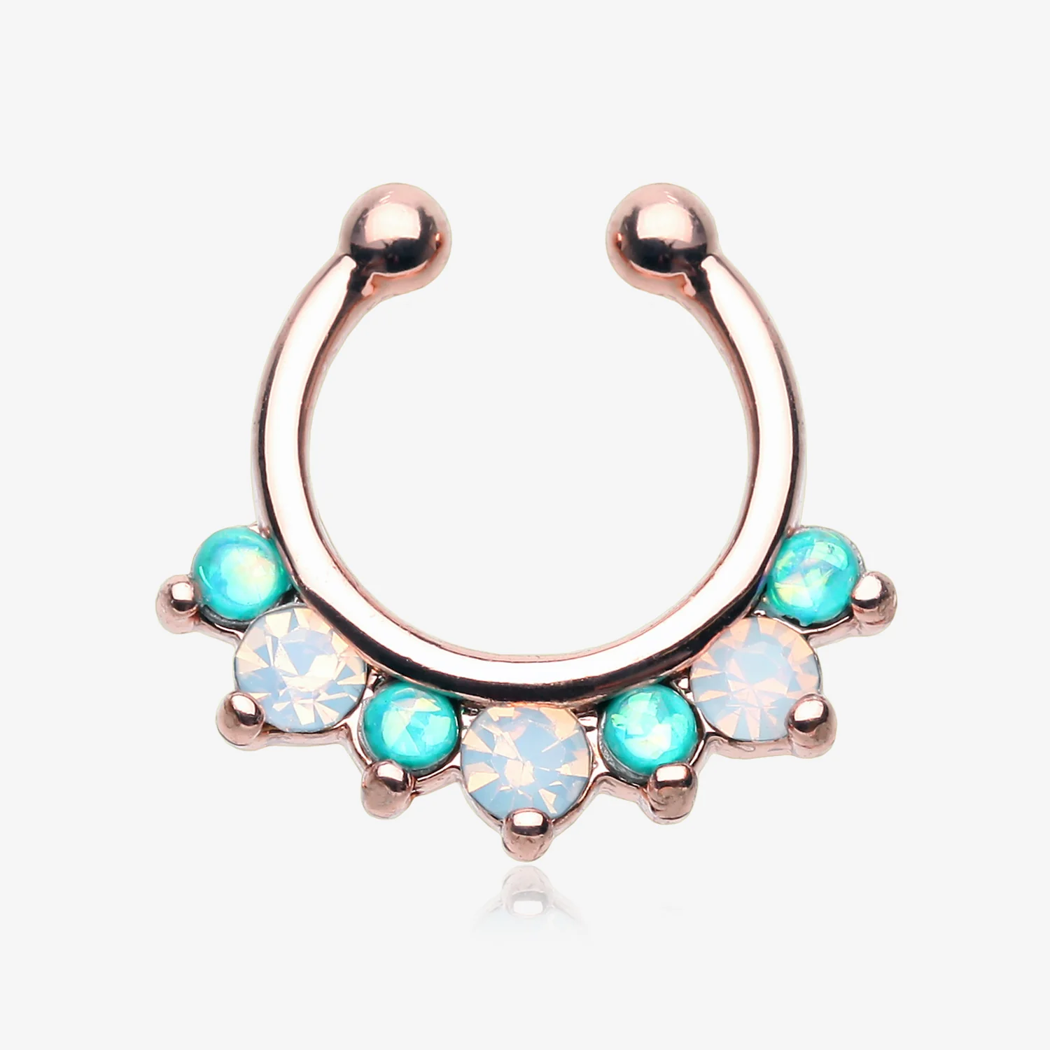 Rose Gold Opal Sparkle Deuce Fake Septum Clip-On Ring