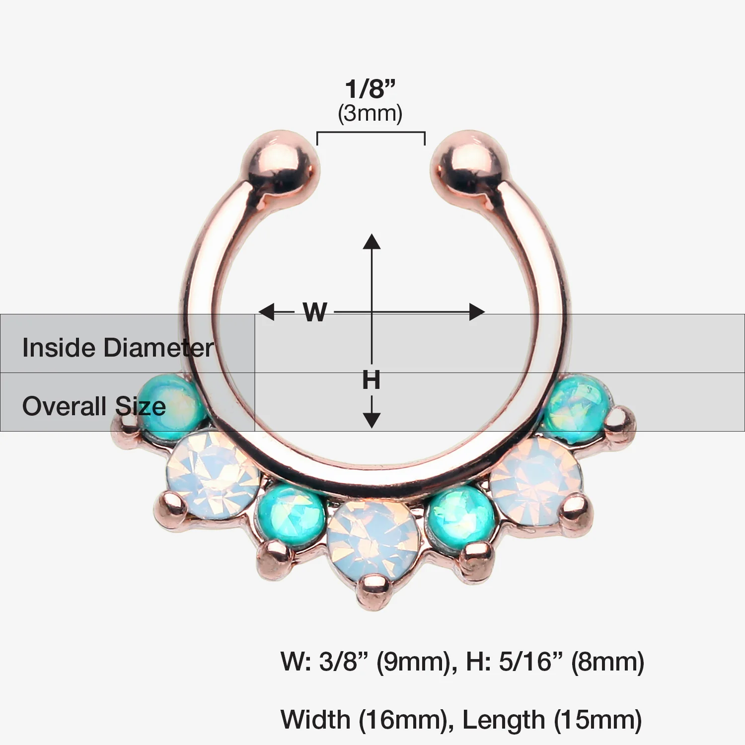 Rose Gold Opal Sparkle Deuce Fake Septum Clip-On Ring - Image 2