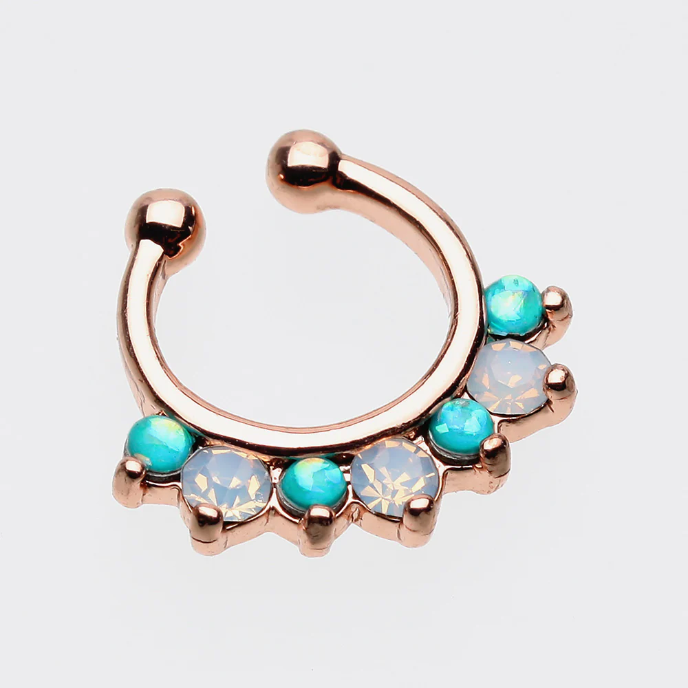 Rose Gold Opal Sparkle Deuce Fake Septum Clip-On Ring - Image 3