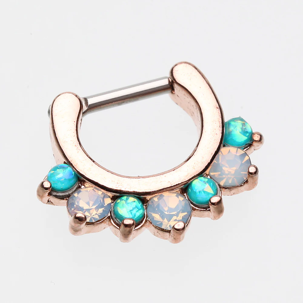 Rose Gold Opal Sparkle Deuce Septum Clicker Ring - Image 3