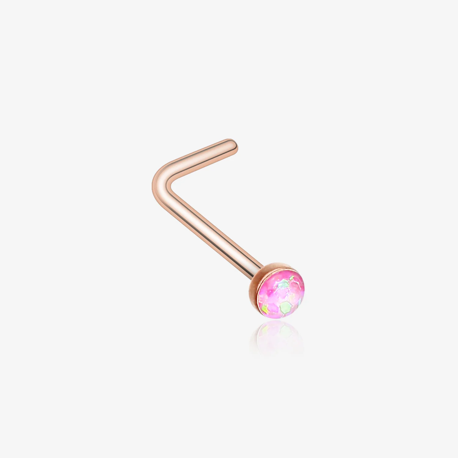 Rose Gold Opal Sparkle L-Shaped Nose Ring