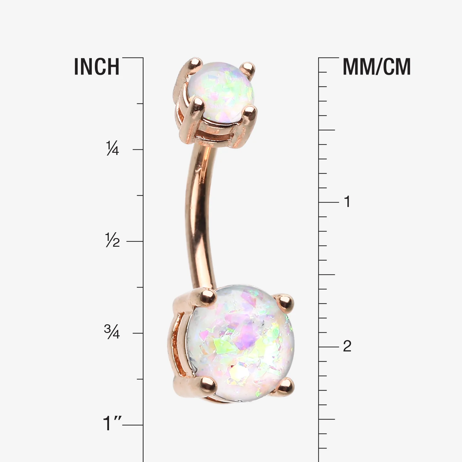Rose Gold Opal Sparkle Prong Set Belly Button Ring - Image 2
