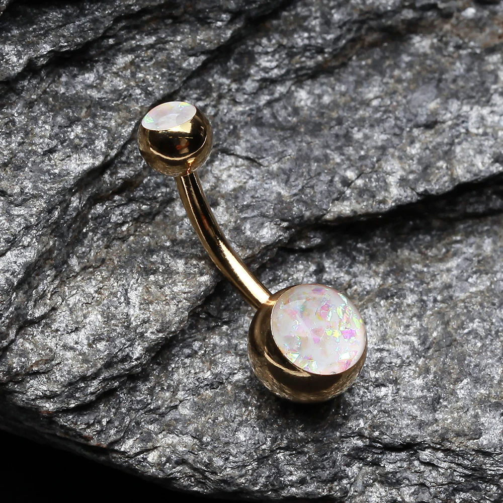 Rose Gold Opal Sparkle Shower Belly Button Ring - Image 3