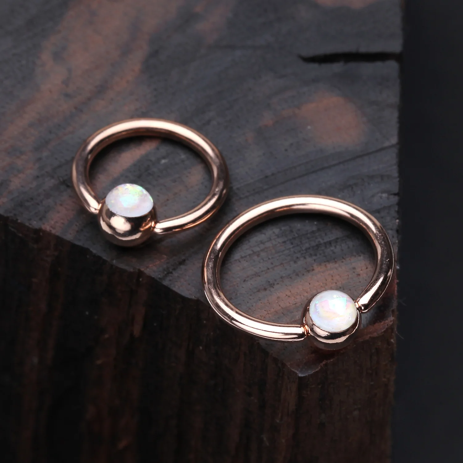 Rose Gold Opalescent Sparkle Captive Bead Ring - Image 2