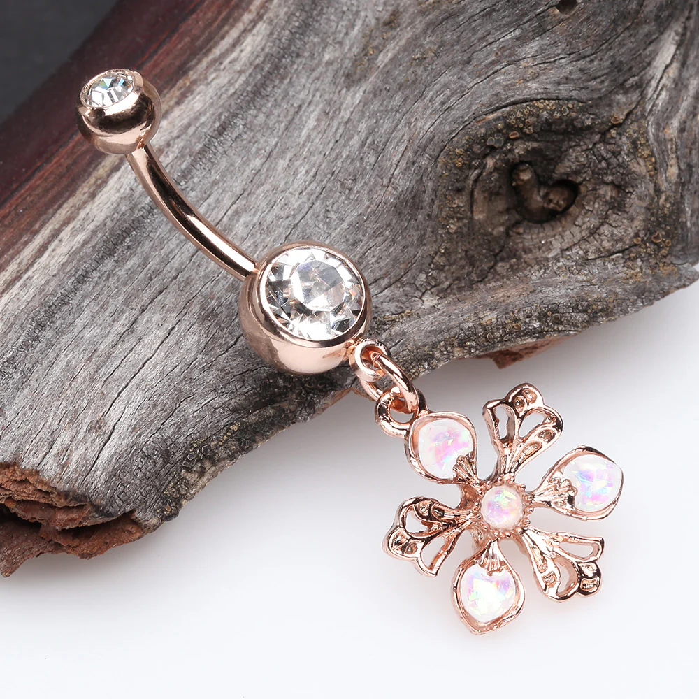 Rose Gold Opalescent Spring Wild Flower Belly Button Ring - Image 3