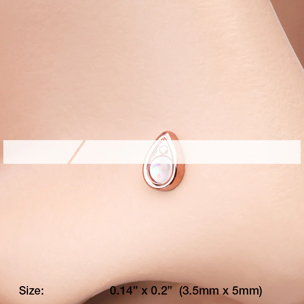 Rose Gold Opalescent Teardrop Sparkle L-Shaped Nose Ring - Image 3